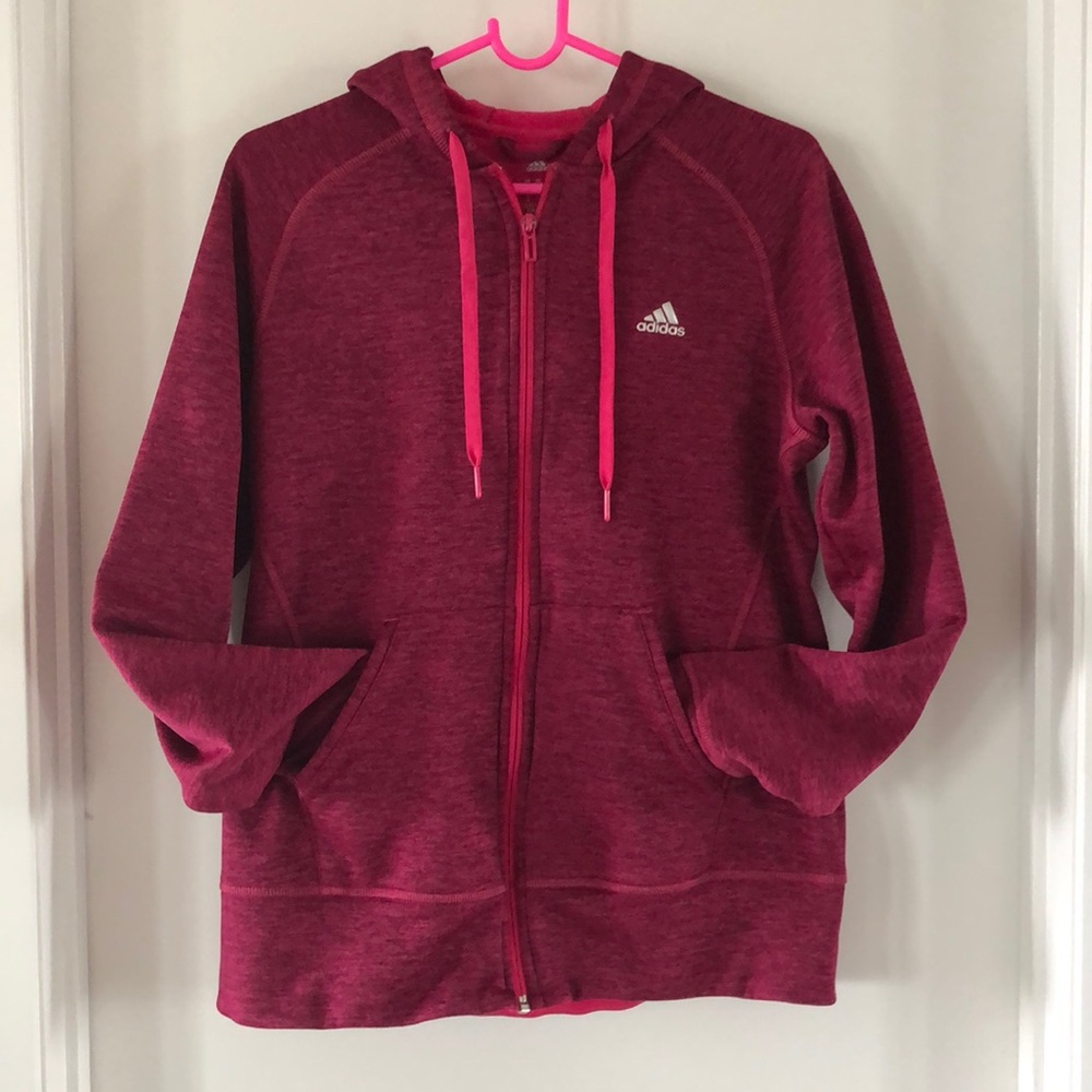 Adidas magenta zip up hooded sweatshirt